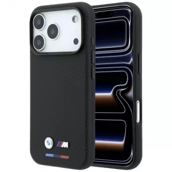 BMW M Custodia MagSafe Quadrille Kevlar per iPhone 18 Pro Max / 17 Pro Max - Nero con tricolore e logo in metallo