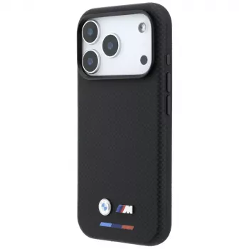BMW M Custodia MagSafe Quadrille Kevlar per iPhone 18 Pro Max / 17 Pro Max - Nero con tricolore e logo in metallo