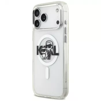Karl Lagerfeld Custodia MagSafe IML Glitter Karl & Choupette Sketch Logo per iPhone 17 Pro Max, trasparente