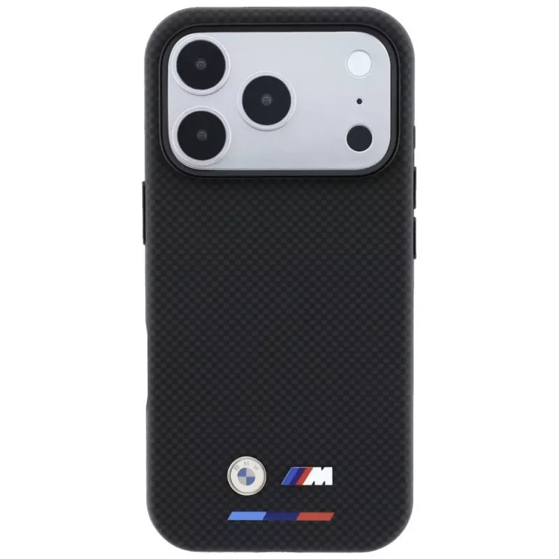 BMW M Custodia MagSafe Quadrille Kevlar Tricolor & Metall-Logo per iPhone 18 Pro / 17 Pro - Nero