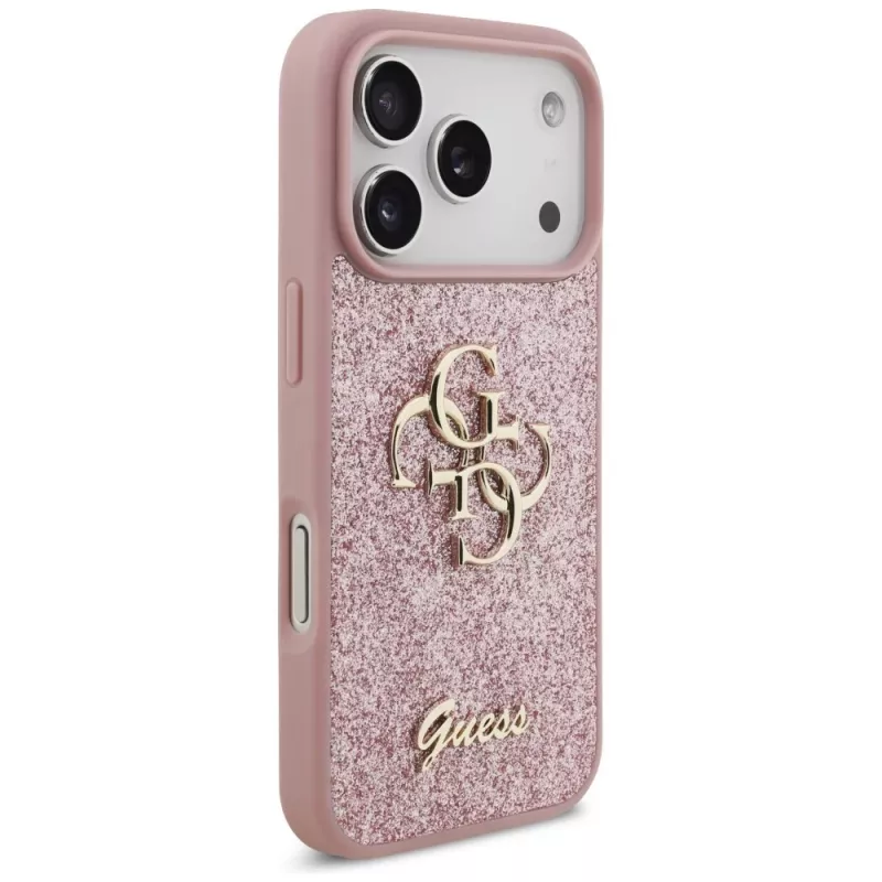 GUESS Fixed Glitter Big 4G custodia per iPhone 18 Pro / 17 Pro – Rosa