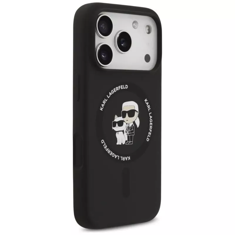 Karl Lagerfeld Silicone Karl & Choupette Ring custodia MagSafe per iPhone 17 Pro Max - Nero