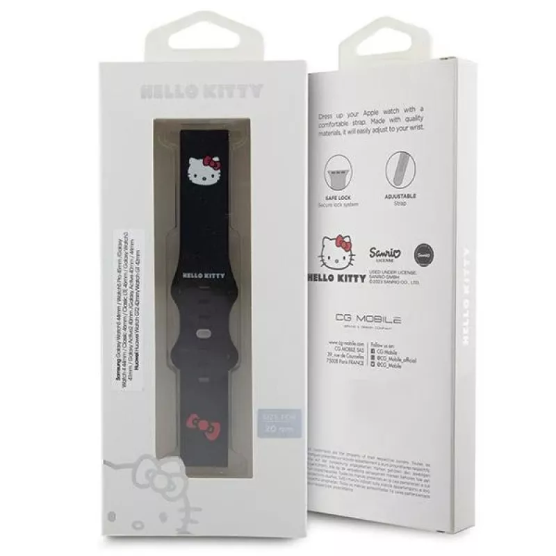 Hello Kitty cinturino universale in silicone con design testa Kitty, Nero, 20mm