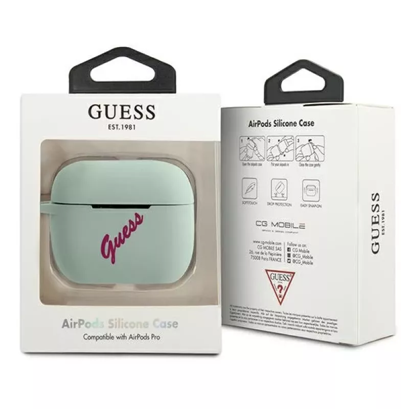 GUESS custodia in silicone Vintage per AirPods Pro - Blu Fucsia