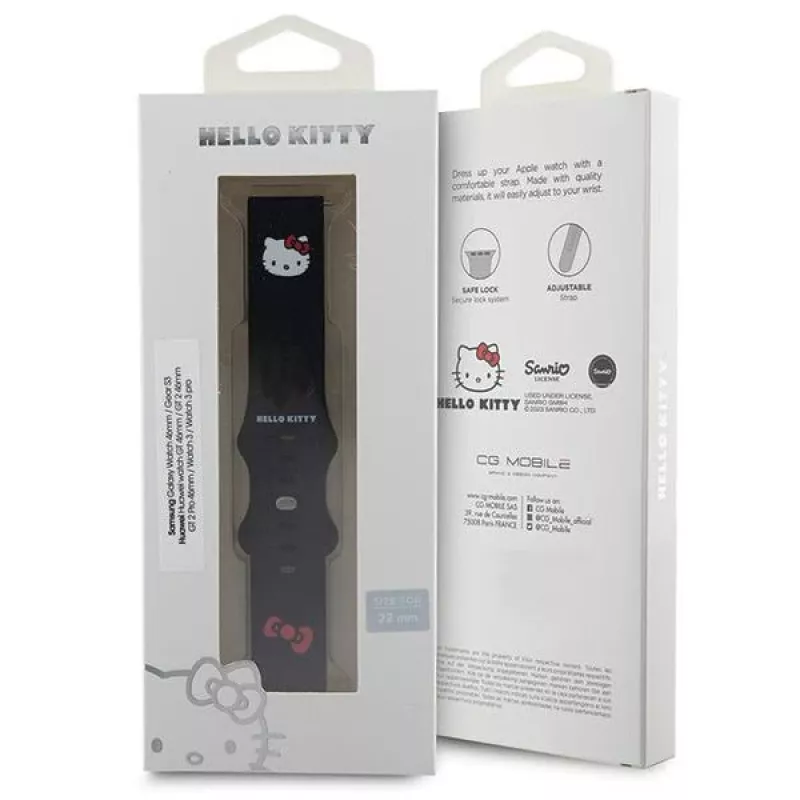 Hello Kitty cinturino in silicone con testa Kitty per smartwatch, 22 mm, Nero