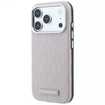 Karl Lagerfeld Grained Mono Resin Logo custodia MagSafe per iPhone 18 Pro / 17 Pro - Rosa