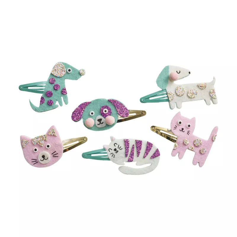 Janod DIY Glitzer set creativo per fermagli per capelli – cani e gatti, 5+ anni