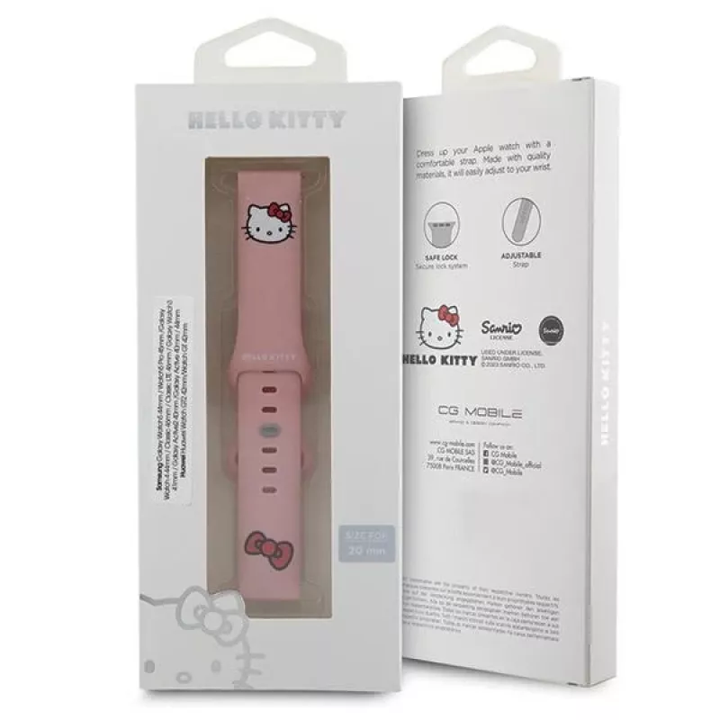 Hello Kitty bracciale universale in silicone con motivo testa di Kitty, rosa, 20 mm