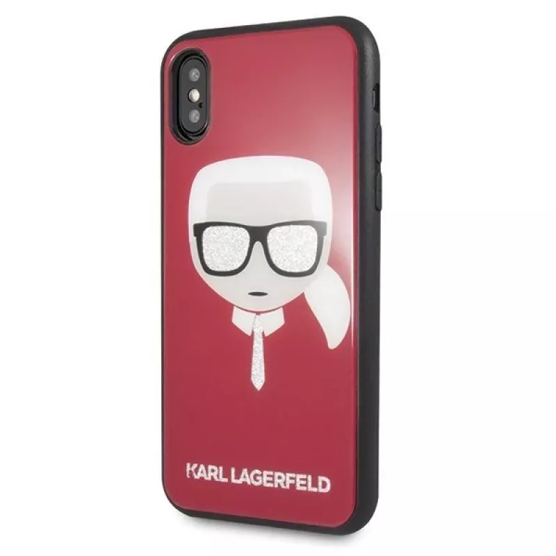 Karl Lagerfeld KLHCPXDLHRE iPhone X/Xs Iconic Glitter Karl's Head custodia rossa
