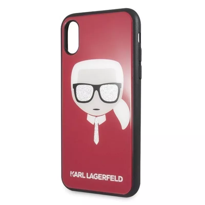 Karl Lagerfeld KLHCPXDLHRE iPhone X/Xs Iconic Glitter Karl's Head custodia rossa