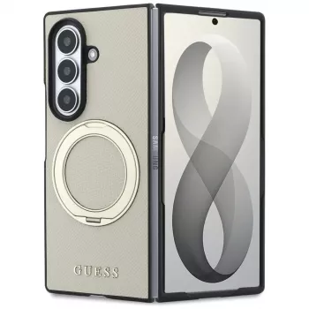 Guess Magnetic Ring Stand Grained Classic Logo custodia MagSafe per Samsung Galaxy Z Fold 8 Ultra (beige)