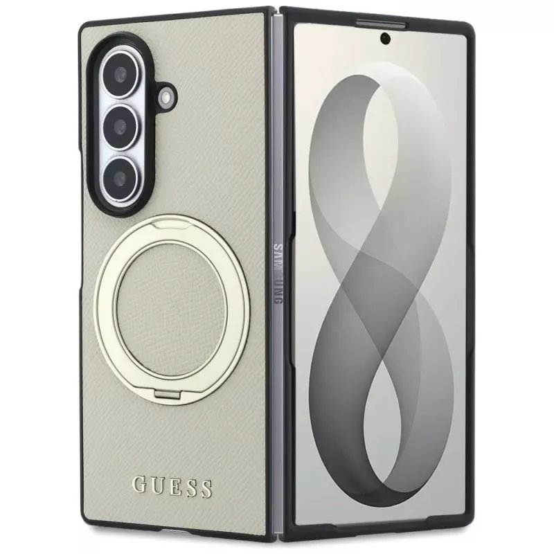 Guess Magnetic Ring Stand Grained Classic Logo custodia MagSafe per Samsung Galaxy Z Fold 8 Ultra (beige)