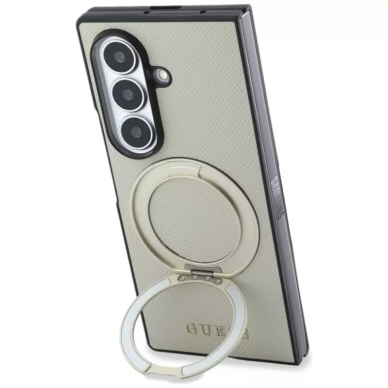 Guess Magnetic Ring Stand Grained Classic Logo custodia MagSafe per Samsung Galaxy Z Fold 8 Ultra (beige)
