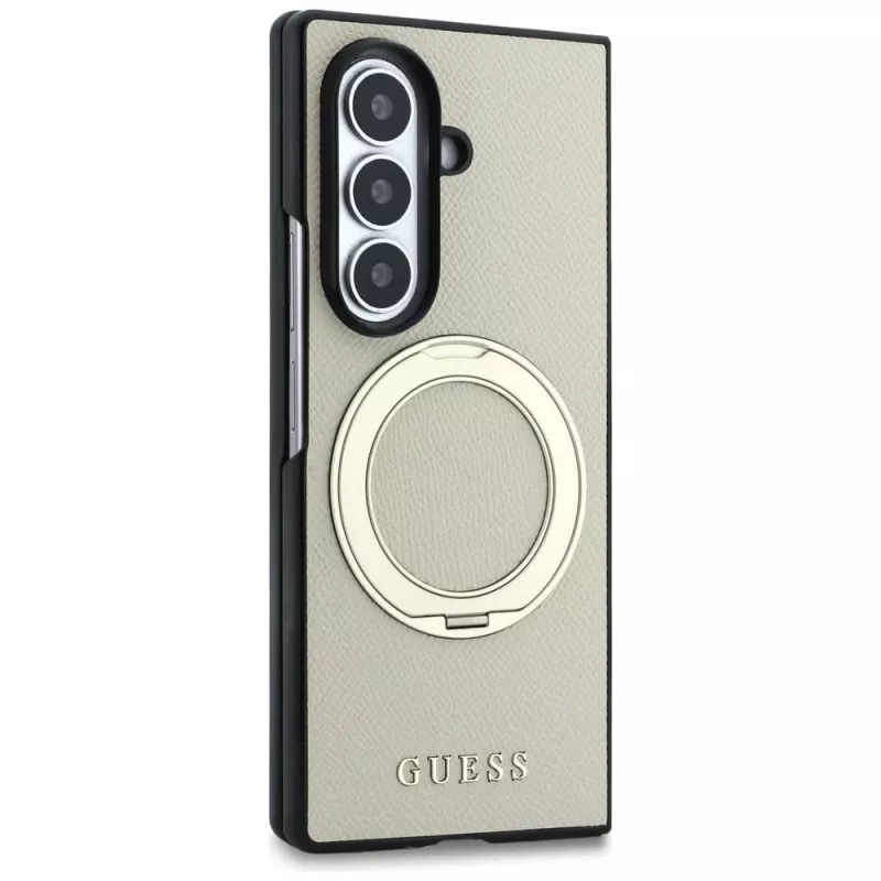 Guess Magnetic Ring Stand Grained Classic Logo custodia MagSafe per Samsung Galaxy Z Fold 8 Ultra (beige)