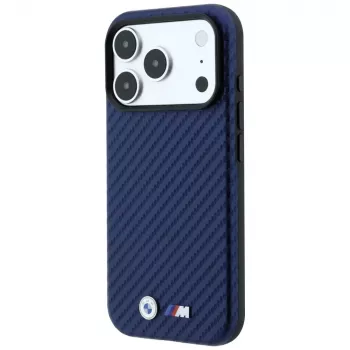 BMW M Custodia MagSafe Carbon Metal Logo per iPhone 18 Pro Max / 17 Pro Max - blu navy
