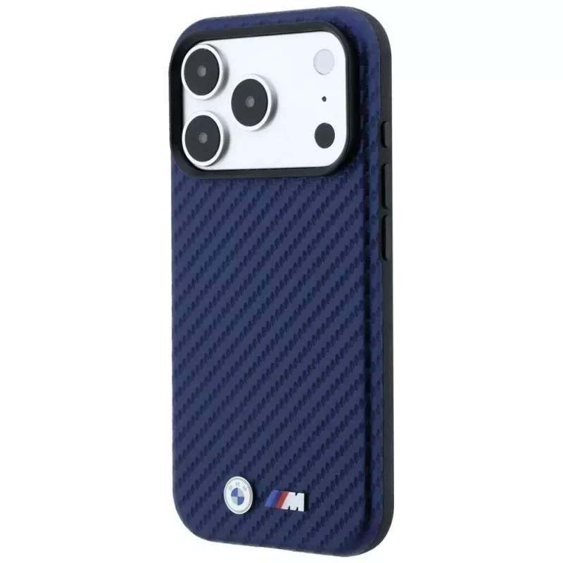 BMW M Custodia MagSafe Carbon Metal Logo per iPhone 18 Pro Max / 17 Pro Max - blu navy