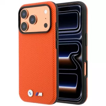 BMW M Custodia MagSafe Quadrille Kevlar Metal Logo per iPhone 18 Pro / 17 Pro - arancione
