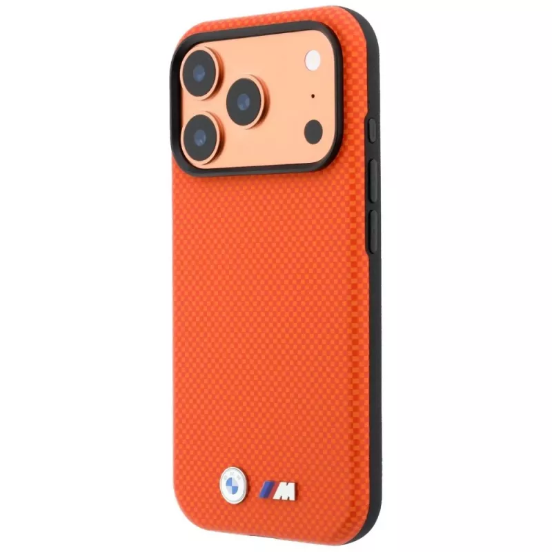 BMW M Custodia MagSafe Quadrille Kevlar Metal Logo per iPhone 18 Pro / 17 Pro - arancione
