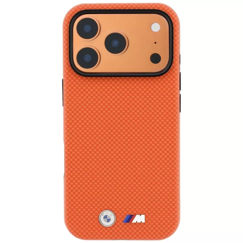 BMW M Custodia MagSafe Quadrille Kevlar Metal Logo per iPhone 18 Pro / 17 Pro - arancione