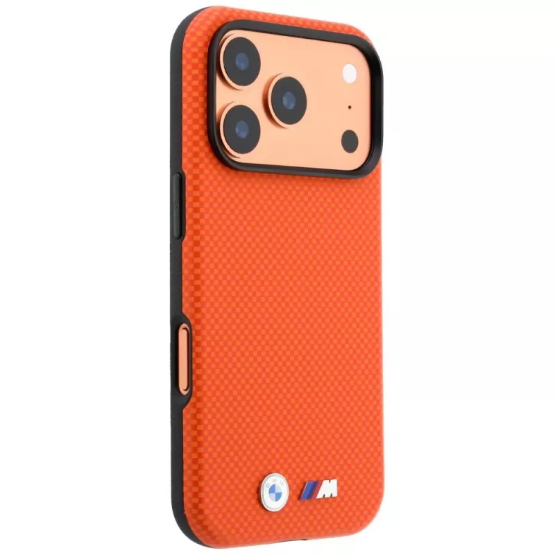 BMW M Custodia MagSafe Quadrille Kevlar Metal Logo per iPhone 18 Pro / 17 Pro - arancione