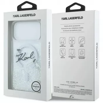 Custodia MagSafe Karl Lagerfeld Liquid Glitter Karl Script Logo per iPhone 17 Pro trasparente