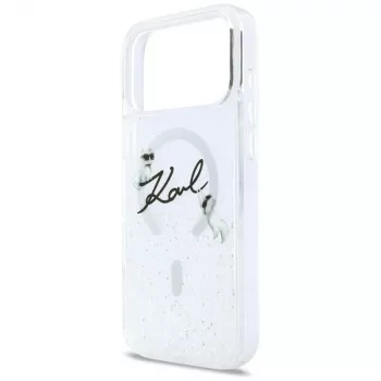 Custodia MagSafe Karl Lagerfeld Liquid Glitter Karl Script Logo per iPhone 17 Pro trasparente