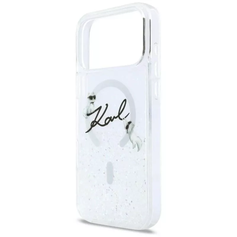 Custodia MagSafe Karl Lagerfeld Liquid Glitter Karl Script Logo per iPhone 17 Pro trasparente