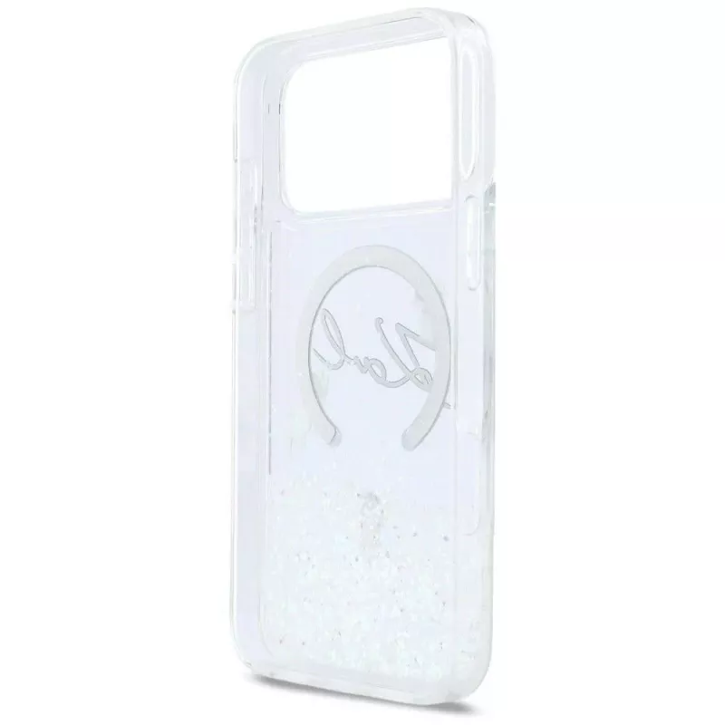 Custodia MagSafe Karl Lagerfeld Liquid Glitter Karl Script Logo per iPhone 17 Pro trasparente