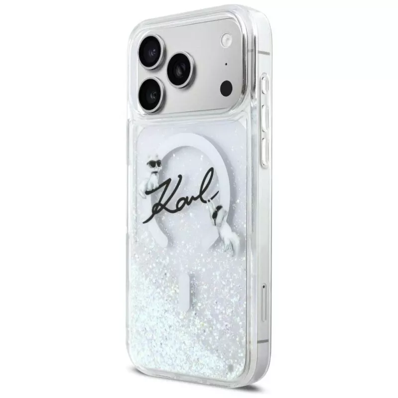 Custodia MagSafe Karl Lagerfeld Liquid Glitter Karl Script Logo per iPhone 17 Pro trasparente