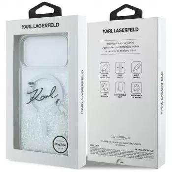 Custodia MagSafe Karl Lagerfeld Liquid Glitter Karl Script Logo per iPhone 17 Pro Max, trasparente
