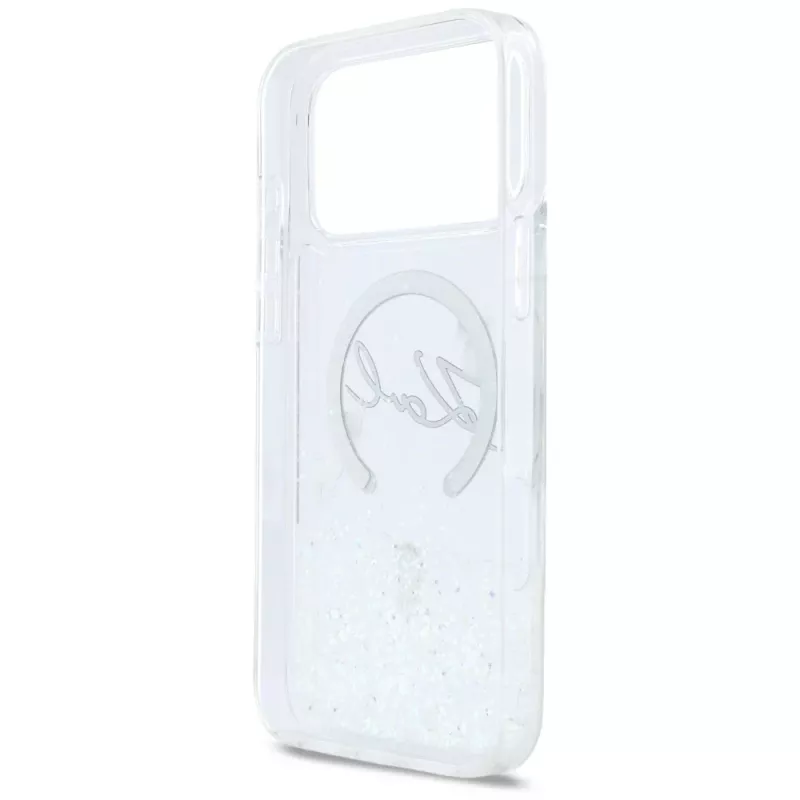 Custodia MagSafe Karl Lagerfeld Liquid Glitter Karl Script Logo per iPhone 17 Pro Max, trasparente