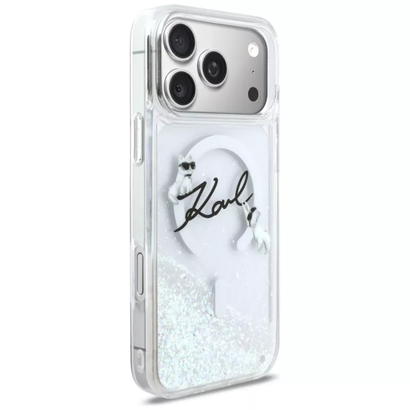 Custodia MagSafe Karl Lagerfeld Liquid Glitter Karl Script Logo per iPhone 17 Pro Max, trasparente