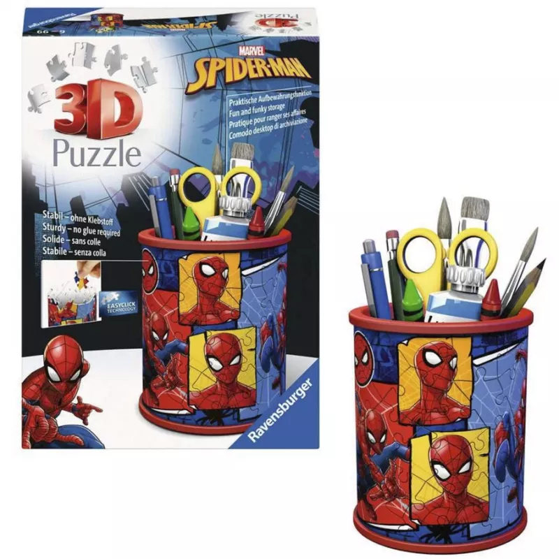 RAVENSBURGER puzzle 3D portapenne Spider-Man - 54 pezzi, Marvel ufficiale, Easy Click
