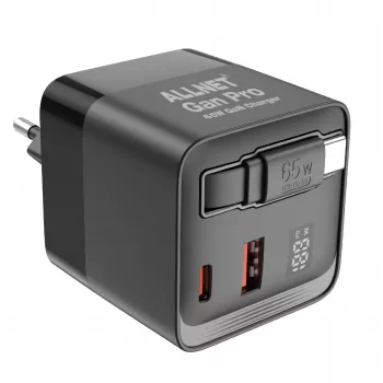 ALLNET alimentatore da parete 65W GaN USB-C PD con Quick Charge 3.0, 2x USB-C e 1x USB-A