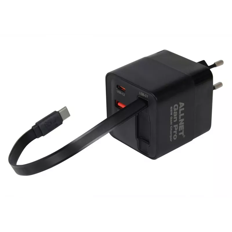 ALLNET alimentatore da parete 65W GaN USB-C PD con Quick Charge 3.0, 2x USB-C e 1x USB-A