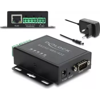Delock convertitore Ethernet LAN a RS-232/RS-485/RS-422 e gateway Modbus RTU/TCP con isolamento 1,5 kV