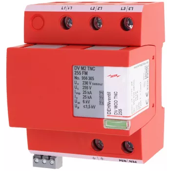 DEHN DEHNventil M2 TNC 255 FM scaricatore combinato di corrente di fulmine e sovratensioni tipo 1+2+3, 3 poli, 255 V AC, guida DIN 35 mm