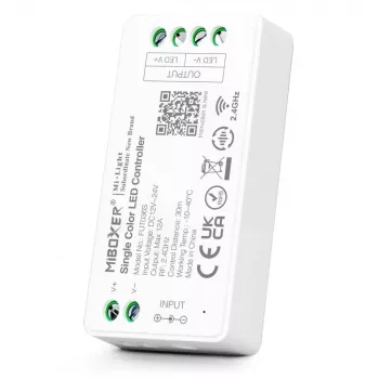 MIBOXER FUT036S Single Color 2.4G LED Dimmer Controller DC12-24V, 12A, Push Dim, RF Wireless, White