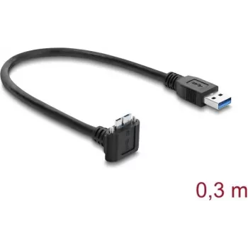Delock cavo USB 5 Gbps USB Type-A maschio su USB Micro-B maschio con blocco a vite angolato 90° verso l'alto 0,3 m nero