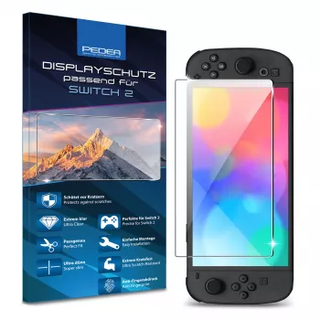 PEDEA vetro temperato protezione display per Nintendo Switch 2 (2025) - durezza 9H, chiarezza HD, senza bolle, bordi 2.5D