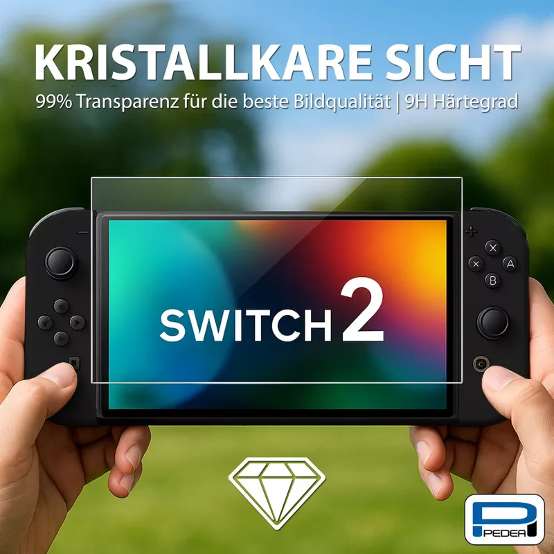 PEDEA vetro temperato protezione display per Nintendo Switch 2 (2025) - durezza 9H, chiarezza HD, senza bolle, bordi 2.5D