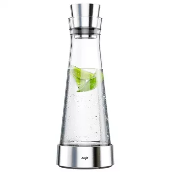 EMSA Flow Slim caraffa in vetro 1,0L con elemento refrigerante, vetro borosilicato, coperchio CloseUp antigoccia, trasparente/argento