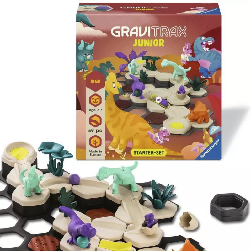 RAVENSBURGER GraviTrax Junior Starter Set S Dino - pista di biglie 102 pezzi per bambini dai 3 anni