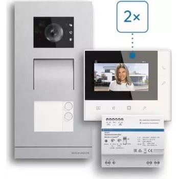 ABB Welcome Basic videocitofono kit a 2 fili per casa bifamiliare, monitor 4,3 pollici, bianco