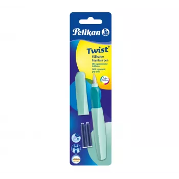 Pelikan Twist P457 Penna stilografica, menta, pennino medio, acciaio inossidabile, ricarica a cartuccia, ambidestra, Germania