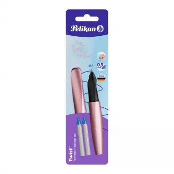 Pelikan Twist penna stilografica rosa blu pennino medio - impugnatura ergonomica per destrimani e mancini, confezione blister
