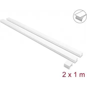 Delock Canalina adesiva per cavi con coperchio scorrevole 40 x 19 mm, giunto, 1 m, confezione da 2, bianco