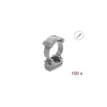 Delock Supporto per canalina con morsetto di bloccaggio, avvitabile per guaina di protezione cavi da 20 mm, 100 pezzi, grigio