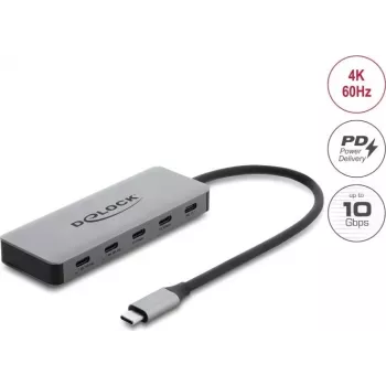 Delock Hub USB 2 porte 10 Gbps con 2 porte USB-C 4K e PD 3.0 100 W