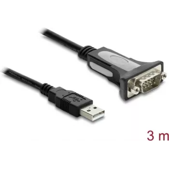Delock cavo adattatore USB 2.0 Type-A a RS-232 seriale con connettore DB9 maschio e dadi a vite, 3 m